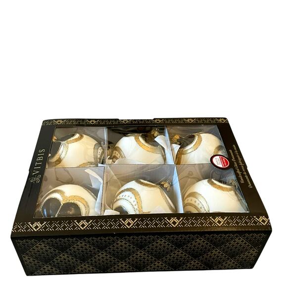 Set 6 Vitbis BLACK GOLD Glass Christmas Ornaments 3in Handcrafted in Poland NEW - Picture 15 of 15